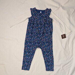 Tea Collection Printed Henley Layered Sleeve Romper, 18-24 mo, blue floral (NWT)